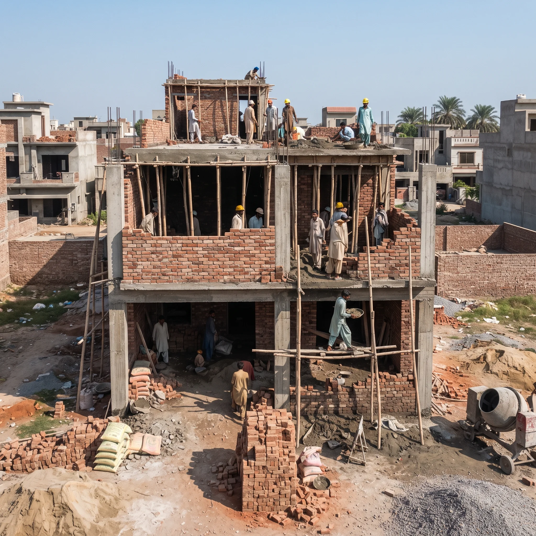 Construction site with framing